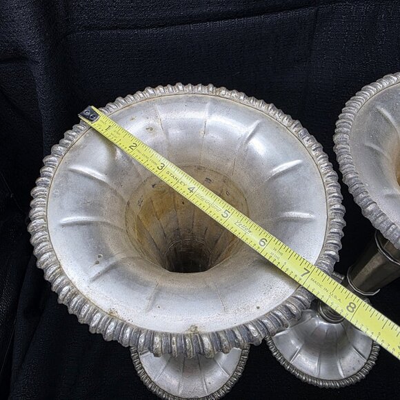 Pair Vintage Silver Plated Brass Trumpet Tulip Vases 15” India Boho Hollywood - Picture 8 of 10